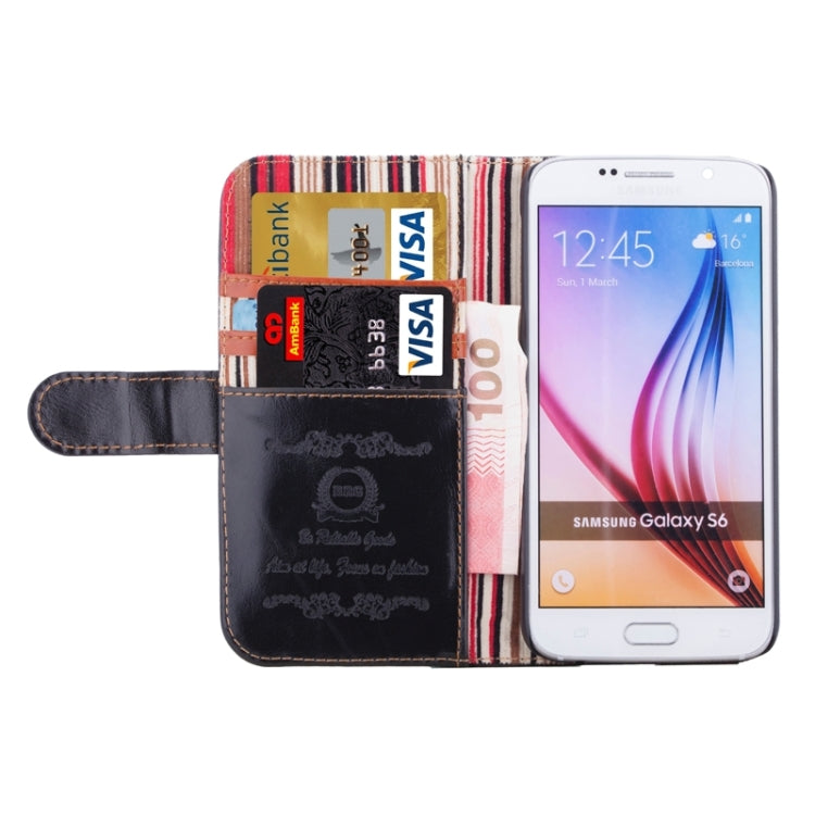 For Galaxy S6 Crazy Texture Leather Case with Card Slots & Wallet & Holder & Stripes Lining
