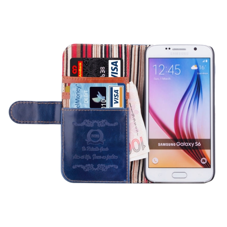 For Galaxy S6 Crazy Texture Leather Case with Card Slots & Wallet & Holder & Stripes Lining