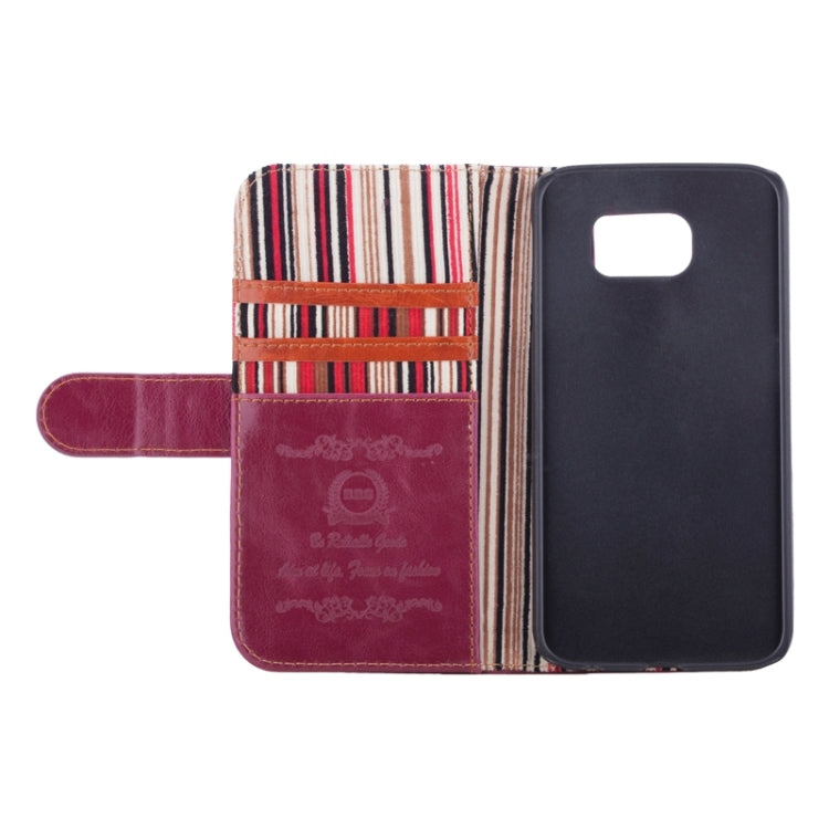 For Galaxy S6 Edge Crazy Texture Leather Case with Card Slots & Wallet & Holder & Stripes Lining