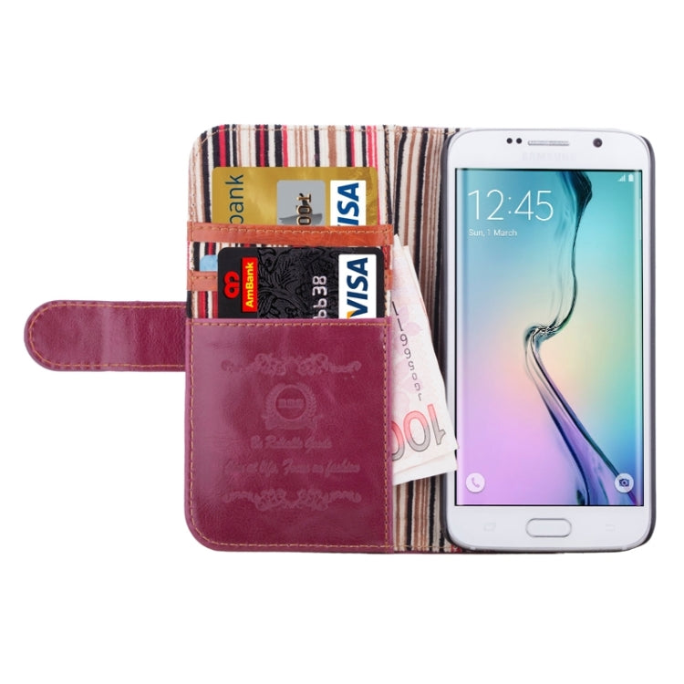 For Galaxy S6 Edge Crazy Texture Leather Case with Card Slots & Wallet & Holder & Stripes Lining