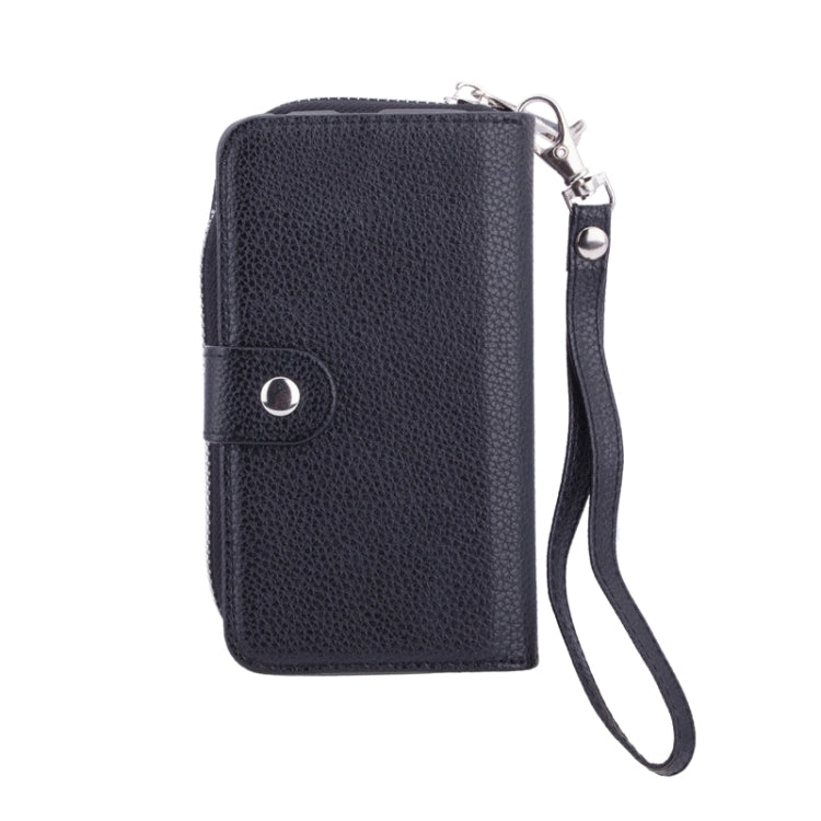 For Galaxy S6 2 in 1 Separable Zipper Wallet Leather Case with Lanyard (Black)