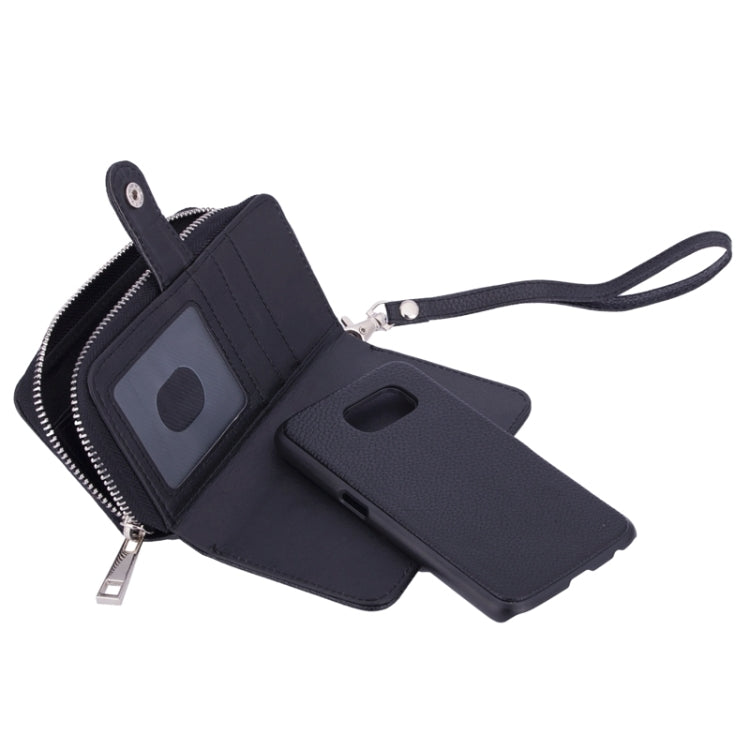 For Galaxy S6 2 in 1 Separable Zipper Wallet Leather Case with Lanyard (Black)