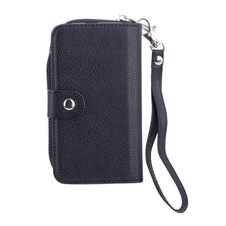 For Galaxy S6 Edge 2 in 1 Separable Zipper Wallet Leather Case with Lanyard (Black)