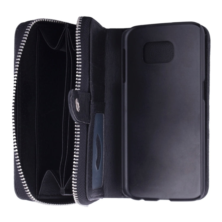For Galaxy S6 Edge 2 in 1 Separable Zipper Wallet Leather Case with Lanyard (Black)