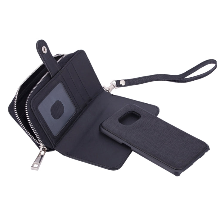 For Galaxy S6 Edge 2 in 1 Separable Zipper Wallet Leather Case with Lanyard (Black)