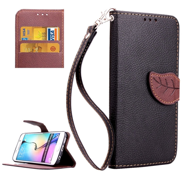 For Galaxy S6 Edge Leaf Magnetic Snap Litchi Texture Horizontal Flip Leather Case with Card Slots & Holder & Lanyard