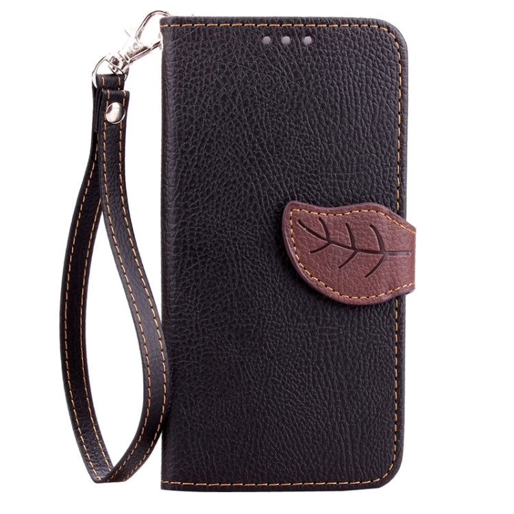 For Galaxy S6 Edge Leaf Magnetic Snap Litchi Texture Horizontal Flip Leather Case with Card Slots & Holder & Lanyard