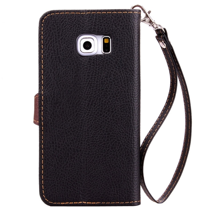For Galaxy S6 Edge Leaf Magnetic Snap Litchi Texture Horizontal Flip Leather Case with Card Slots & Holder & Lanyard