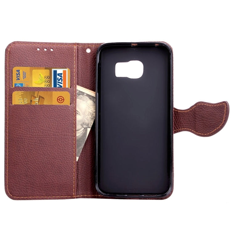 For Galaxy S6 Edge Leaf Magnetic Snap Litchi Texture Horizontal Flip Leather Case with Card Slots & Holder & Lanyard