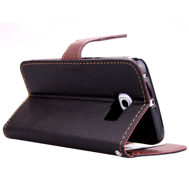 For Galaxy S6 Edge Leaf Magnetic Snap Litchi Texture Horizontal Flip Leather Case with Card Slots & Holder & Lanyard