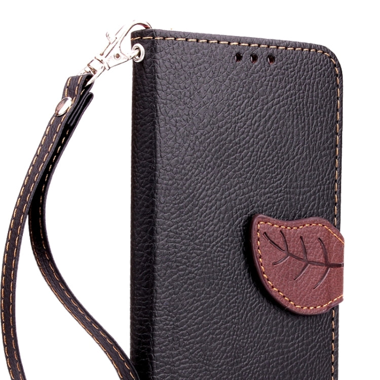 For Galaxy S6 Edge Leaf Magnetic Snap Litchi Texture Horizontal Flip Leather Case with Card Slots & Holder & Lanyard
