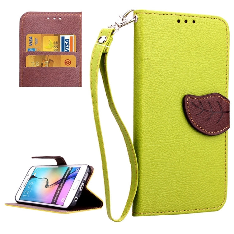 For Galaxy S6 Edge Leaf Magnetic Snap Litchi Texture Horizontal Flip Leather Case with Card Slots & Holder & Lanyard