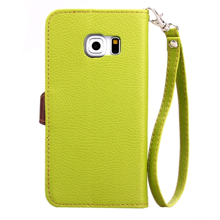 For Galaxy S6 Edge Leaf Magnetic Snap Litchi Texture Horizontal Flip Leather Case with Card Slots & Holder & Lanyard