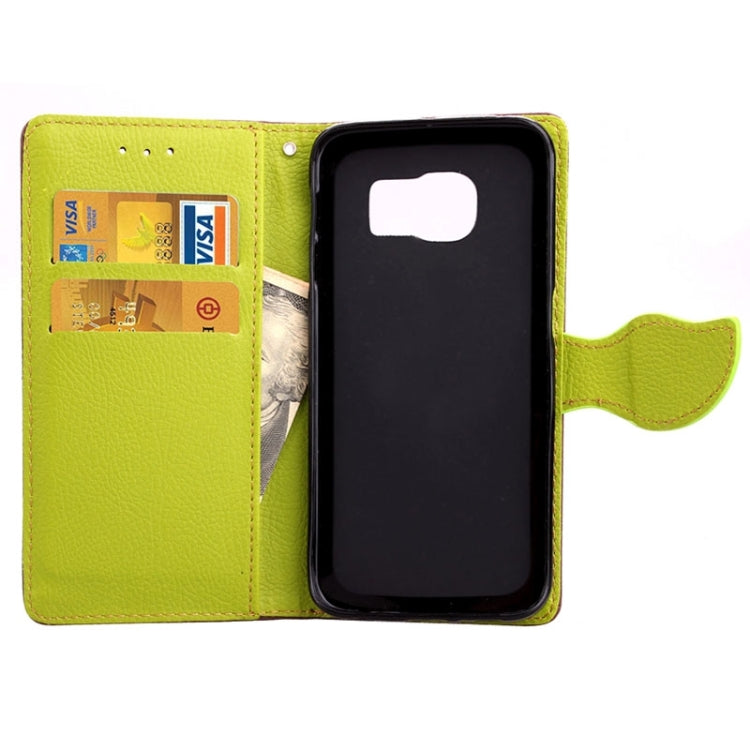 For Galaxy S6 Edge Leaf Magnetic Snap Litchi Texture Horizontal Flip Leather Case with Card Slots & Holder & Lanyard