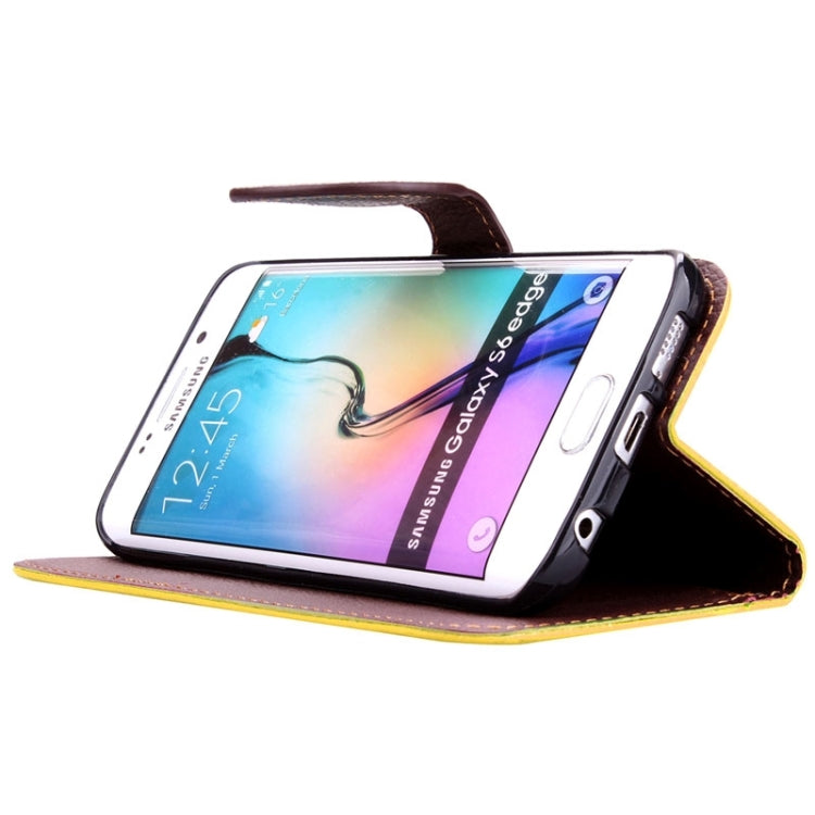 For Galaxy S6 Edge Leaf Magnetic Snap Litchi Texture Horizontal Flip Leather Case with Card Slots & Holder & Lanyard