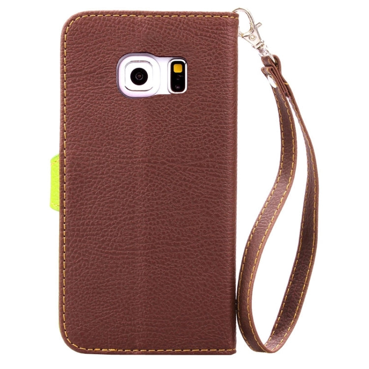 For Galaxy S6 Edge Leaf Magnetic Snap Litchi Texture Horizontal Flip Leather Case with Card Slots & Holder & Lanyard