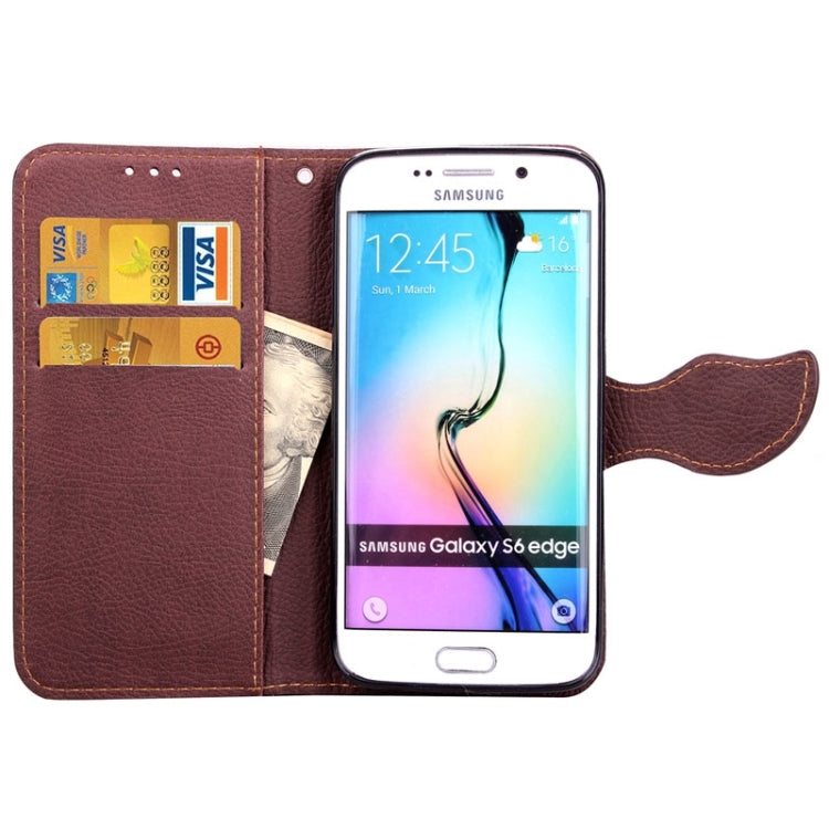 For Galaxy S6 Edge Leaf Magnetic Snap Litchi Texture Horizontal Flip Leather Case with Card Slots & Holder & Lanyard