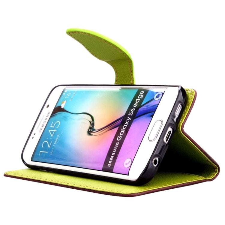 For Galaxy S6 Edge Leaf Magnetic Snap Litchi Texture Horizontal Flip Leather Case with Card Slots & Holder & Lanyard