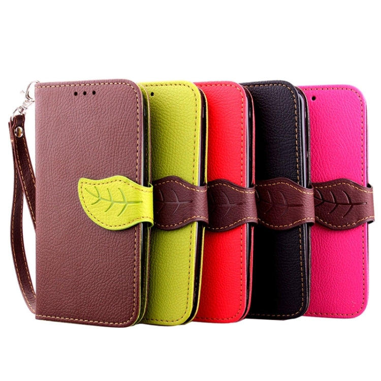 For Galaxy S6 Edge Leaf Magnetic Snap Litchi Texture Horizontal Flip Leather Case with Card Slots & Holder & Lanyard