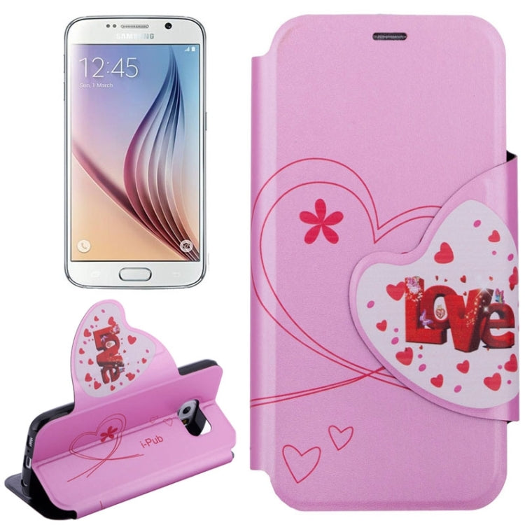 For Galaxy S6 / G920 Love Pattern Crazy Horse Texture Horizontal Flip Magnetic Buckle Leather Case with Card Slots & Holder