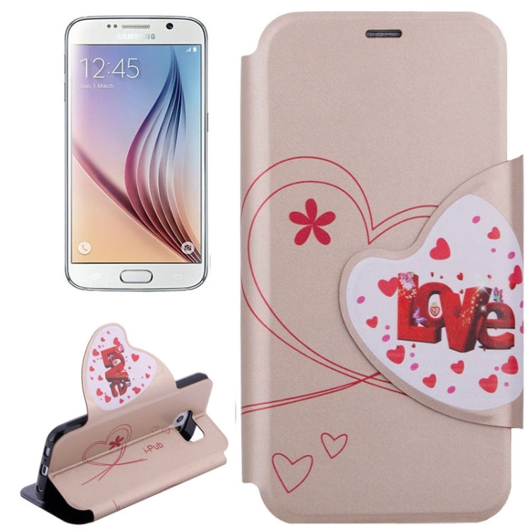 For Galaxy S6 / G920 Love Pattern Crazy Horse Texture Horizontal Flip Magnetic Buckle Leather Case with Card Slots & Holder