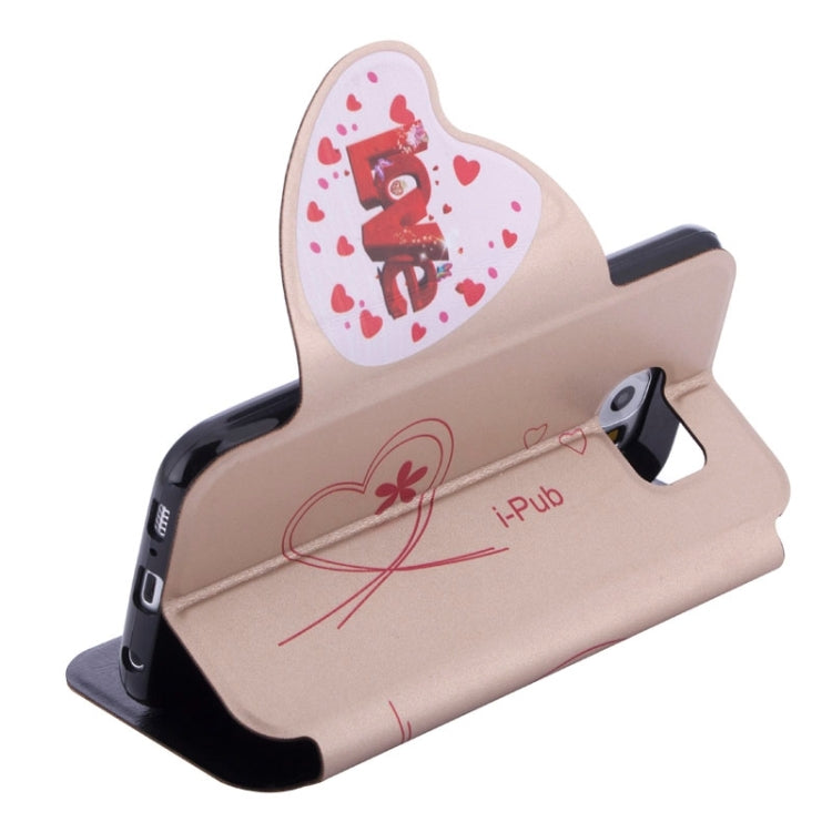 For Galaxy S6 / G920 Love Pattern Crazy Horse Texture Horizontal Flip Magnetic Buckle Leather Case with Card Slots & Holder