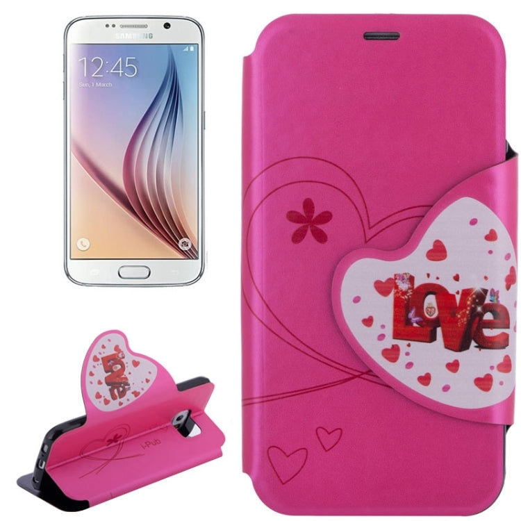 For Galaxy S6 / G920 Love Pattern Crazy Horse Texture Horizontal Flip Magnetic Buckle Leather Case with Card Slots & Holder