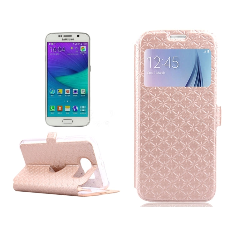 For Galaxy S6 / G920 Diamond Pattern Flip Leather Case with Card Slots & Holder & Caller ID Window