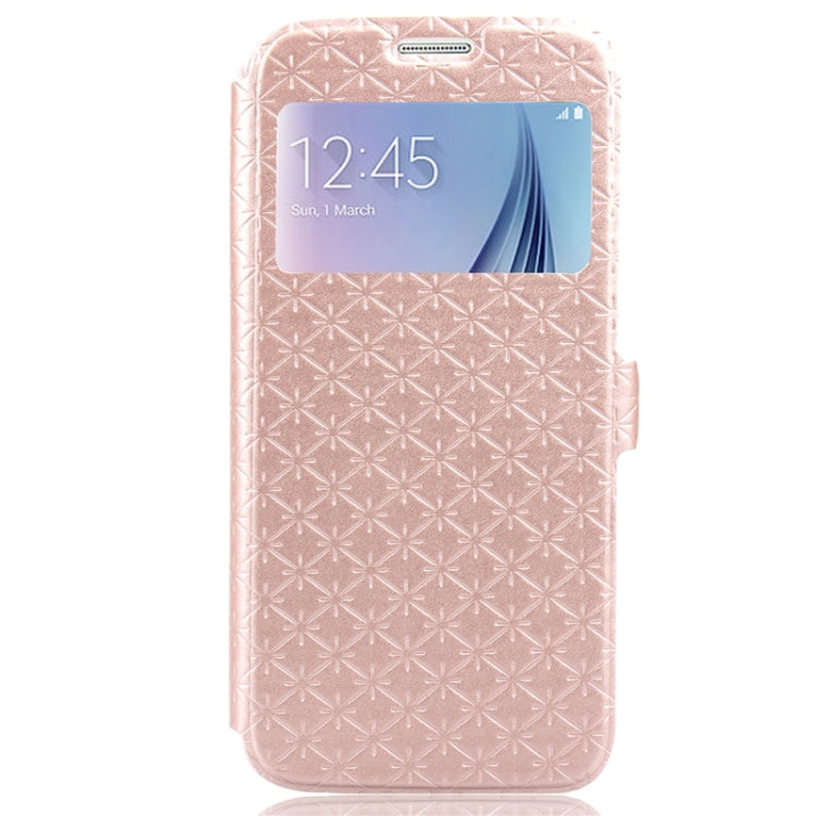 For Galaxy S6 / G920 Diamond Pattern Flip Leather Case with Card Slots & Holder & Caller ID Window