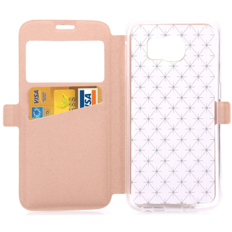 For Galaxy S6 / G920 Diamond Pattern Flip Leather Case with Card Slots & Holder & Caller ID Window