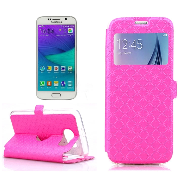 For Galaxy S6 / G920 Diamond Pattern Flip Leather Case with Card Slots & Holder & Caller ID Window