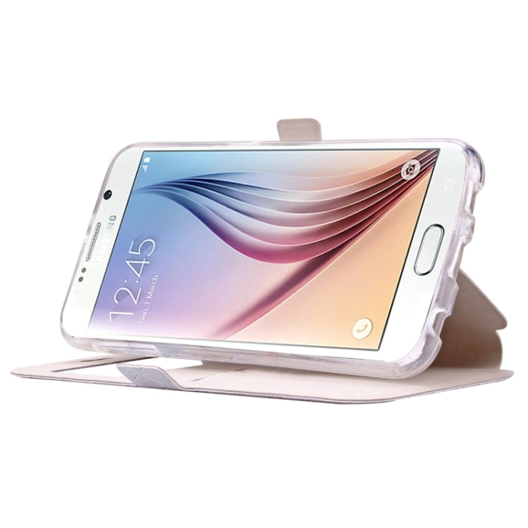 For Galaxy S6 / G920 Diamond Pattern Flip Leather Case with Card Slots & Holder & Caller ID Window