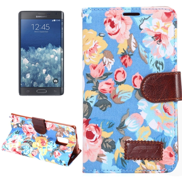 Flower Cloth Leather Case with Holder and Card Slots for Galaxy Note Edge / N915