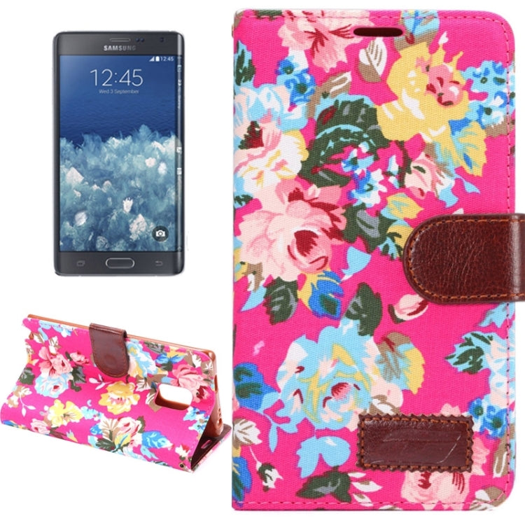 Flower Cloth Leather Case with Holder and Card Slots for Galaxy Note Edge / N915