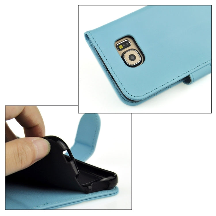 For Galaxy S6 Plain Weave Horizontal Flip Leather Case with Holder & Card Slot & Wallet
