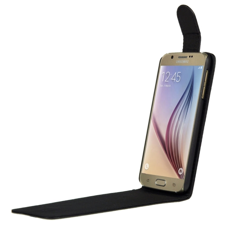 For Galaxy S6 / G920 Plain Weave Vertical Flip Magnetic Button Leather Case