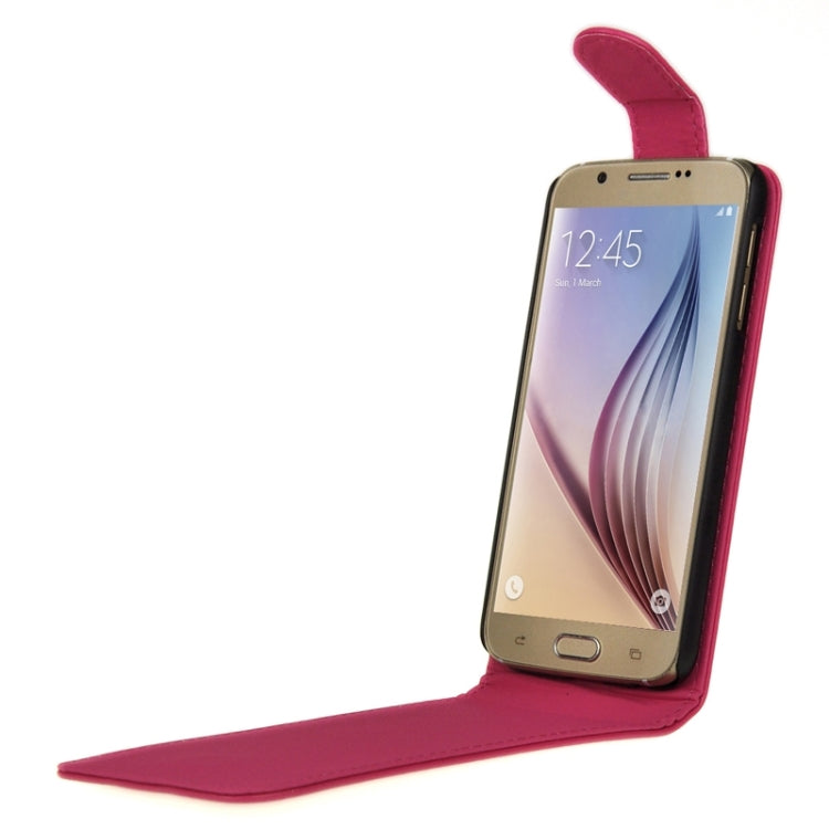 For Galaxy S6 / G920 Plain Weave Vertical Flip Magnetic Button Leather Case