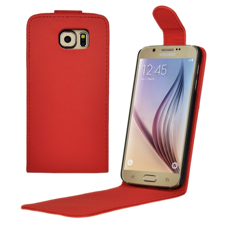 For Galaxy S6 / G920 Plain Weave Vertical Flip Magnetic Button Leather Case