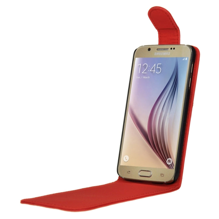 For Galaxy S6 / G920 Plain Weave Vertical Flip Magnetic Button Leather Case