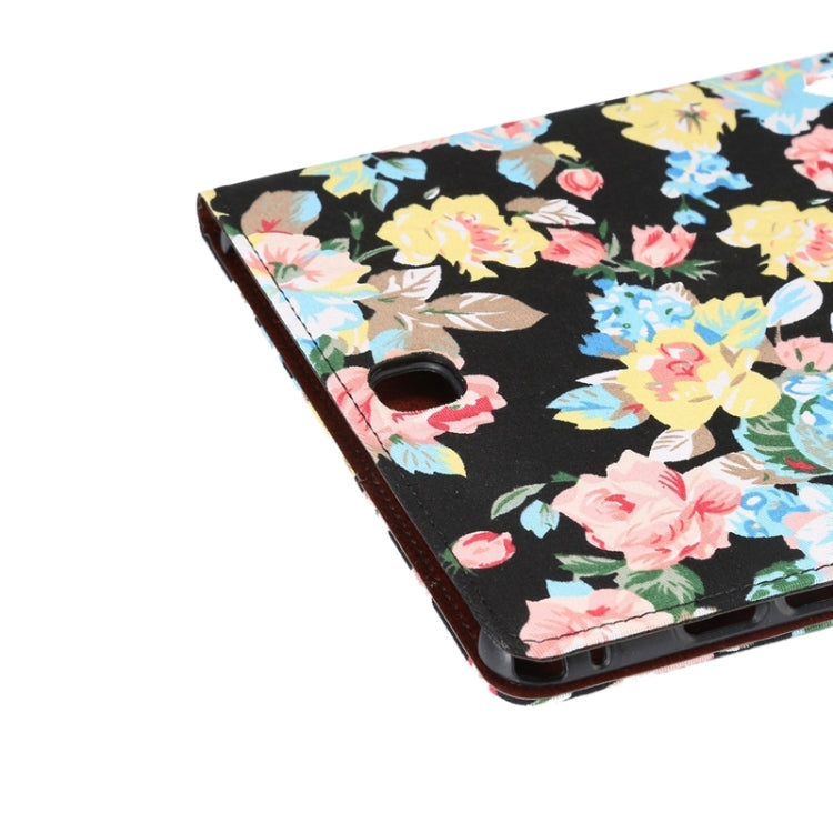 Flower Cloth Leather Case with Holder & Card Slots & Wallet for Galaxy Tab A 9.7 / T550(Black)