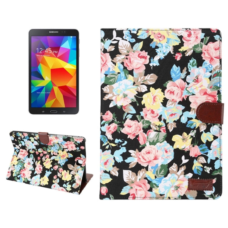 Flower Cloth Leather Case with Holder & Card Slots & Wallet for Galaxy Tab A 9.7 / T550(Black)