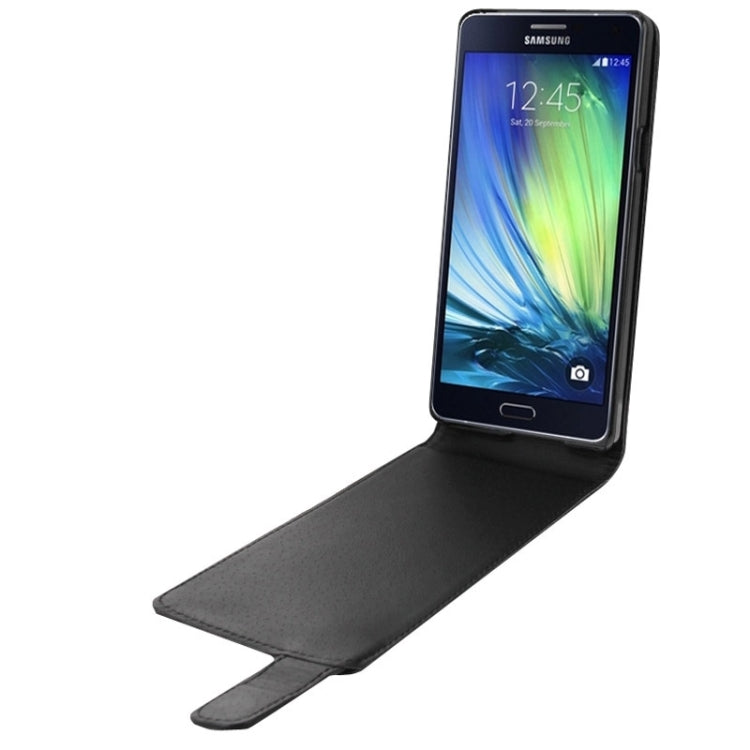 Vertical Flip Magnetic Snap Leather Case for Galaxy A7 / A700(Black)