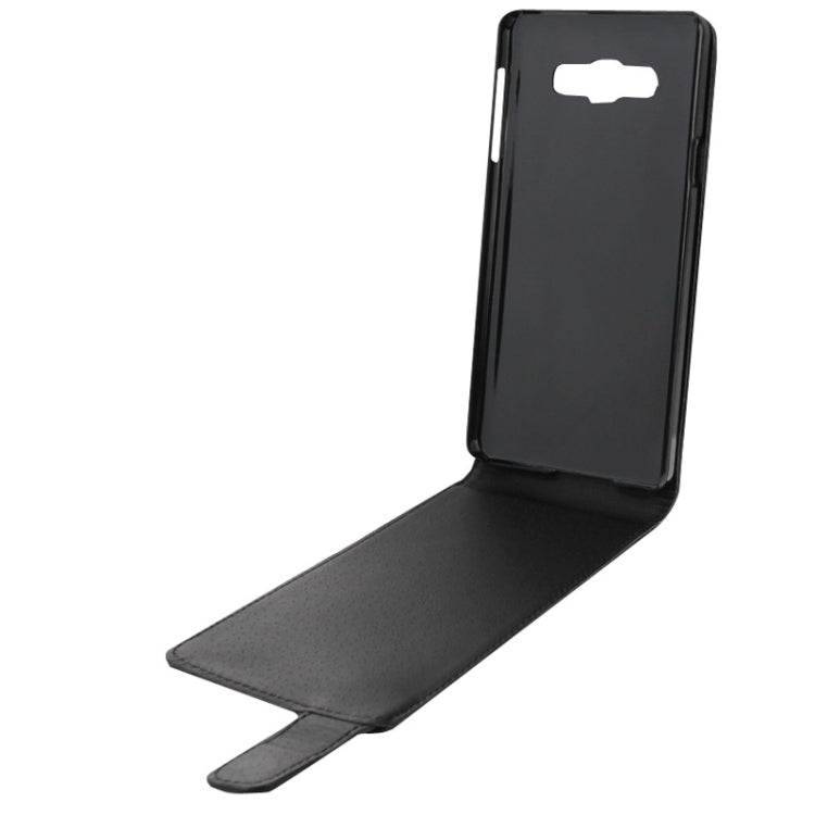 Vertical Flip Magnetic Snap Leather Case for Galaxy A7 / A700(Black)