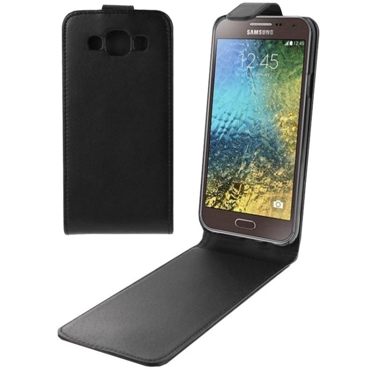 Vertical Flip Magnetic Snap Leather Case for Galaxy E5 / E500(Black)