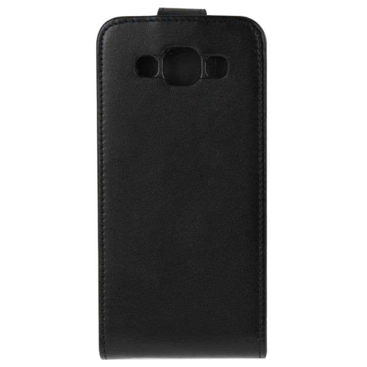Vertical Flip Magnetic Snap Leather Case for Galaxy E5 / E500(Black)