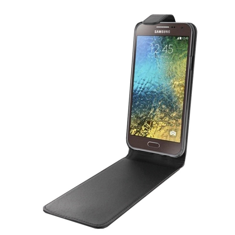 Vertical Flip Magnetic Snap Leather Case for Galaxy E5 / E500(Black)