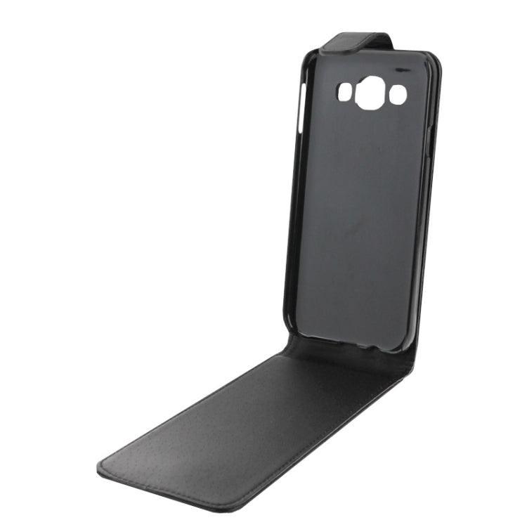 Vertical Flip Magnetic Snap Leather Case for Galaxy E5 / E500(Black)