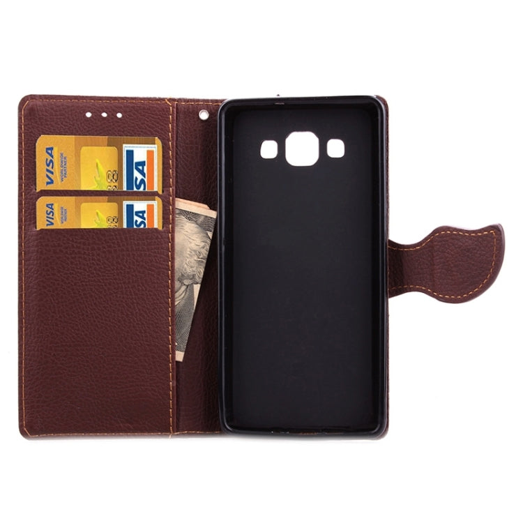 Leaf Magnetic Snap Litchi Texture Horizontal Flip Leather Case with Card Slots & Wallet & Holder & Lanyard for Galaxy A7 / A700