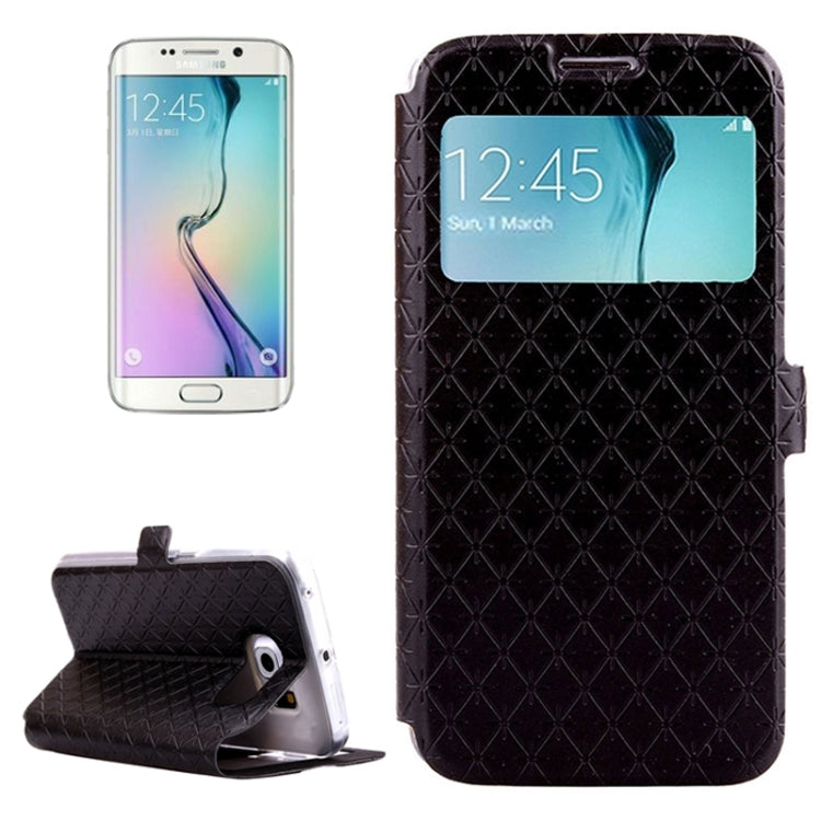 For Galaxy S6 Edge / G925 Diamond Texture Flip Leather Case with Card Slots & Holder & Caller ID Display Window
