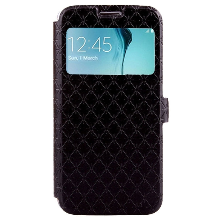 For Galaxy S6 Edge / G925 Diamond Texture Flip Leather Case with Card Slots & Holder & Caller ID Display Window